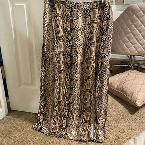 Snakeskin Print Midi Skirt